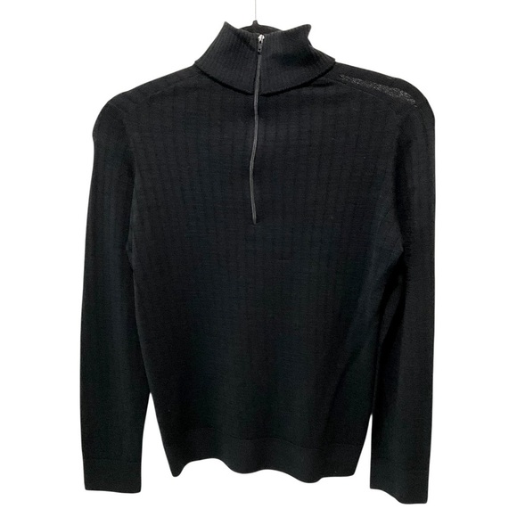 JAEGER BLACK ROLL NECK LONG SLEEVE JUMPER SWEATER RIBBED  WOOL - MEDIUM 38 - Picture 2 of 4